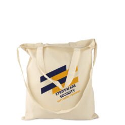 Cotton bag with 2 short handles (approx. 2.5 x 40 cm) and 1 shoulder loop (approx. 2.5 x 80 cm)