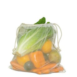 Cotton gym bag with 1-sided polyester net and double drawstring in natural