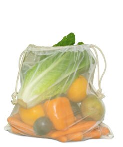 Cotton gym bag with 1-sided polyester net and double drawstring in natural