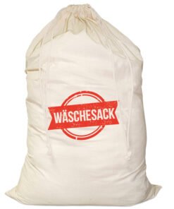 Laundry sack / cotton bag with double drawstring in natural
